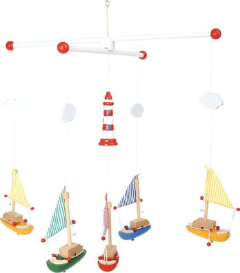 Mobile Maritim Segelboote Textilsegel Leuchturm Holz Bunt Deko Kinderzimmer 39cm