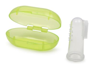 Silikon Zahnbürste mit einer Aufbewahrungsbox für Babys, eine Fingerzahnbürste