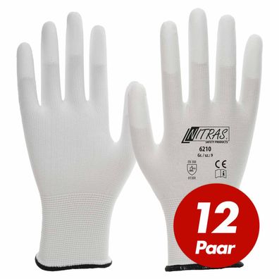 NITRAS Nylon-Handschuhe 6210, Handschuh mit PU-Fingerkuppenbeschichtung, 12 Paar