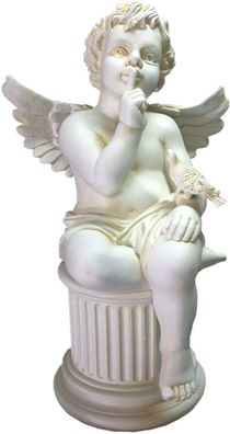 Engel auf Säule sitzend Statue Figur Skulptur Hand bemalt einmalig schön Kunst angel