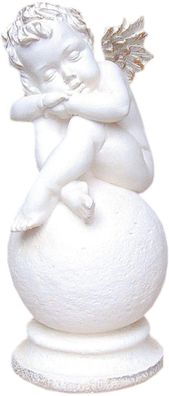 Engel sitzend schlafend auf Kugel Statue Figur Skulptur Hand bemalt Deko Garten