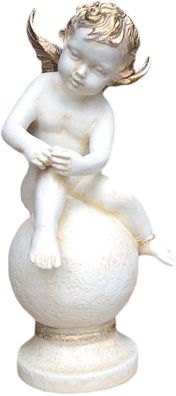 Engel Figur Statue Skulptur liebevoll Hand bemalt auf Kugel sitzend Kunst art