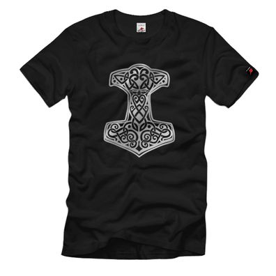 Thorshammer silberner Druck Hugin und Munin Germanen Runen - T Shirt #52