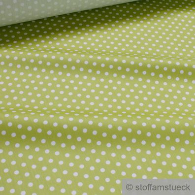 Stoff Polyester Baumwolle Satin Punkte hellgrün weiß kiwi