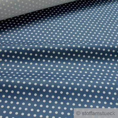 Stoff Polyester Baumwolle Satin Punkte marine weiß dunkelblau