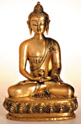 Buddha Amithaba Messing sitzend auf Sockel H: 20 cm 1,6 kg Figur Statue Skulptur
