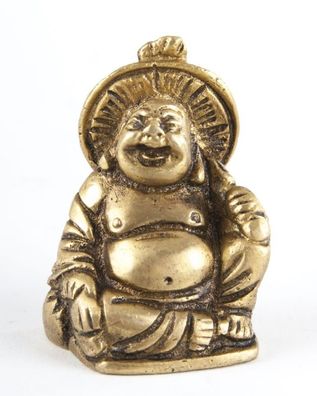 Happy Buddha mit Schirm aus Messing H: 4,5 cm Figur Statue Glücksbringer