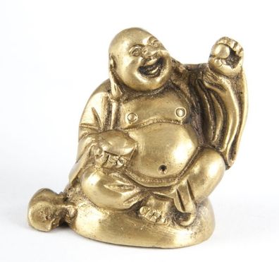Happy Buddha sitzend aus Messing H: 4,5 cm Figur Statue Glücksbringer