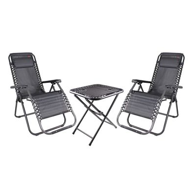 3-tlg. Comfort Relaxstuhl Set Relaxsessel Liegestuhl für Garten + Camping Grau