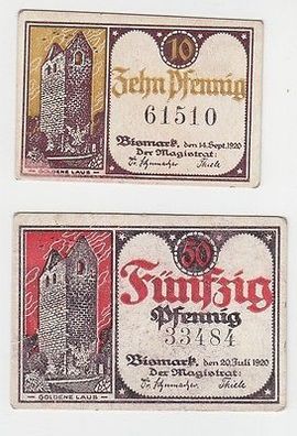 2 Banknoten Notgeld Stadt Bismarck 1920 (105461)