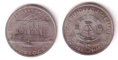 DDR Gedenk Münze 5 Mark Überseehafen Rostock 1988 (110434)