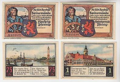 4 Banknoten Notgeld Sparkasse Swinemünde um 1920 kassenfrisch (109096)