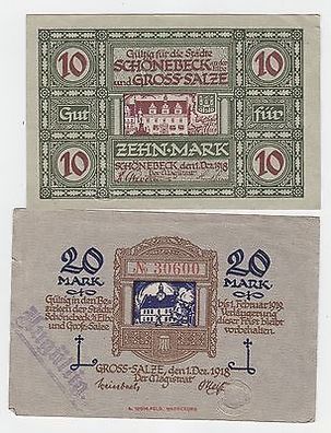 2 Banknoten Notgeld Städte Schönebeck & Gross-Salze1918 gute Erhaltung (108994)