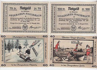 4 Banknoten Notgeld Gemeinde Neugraben Hausbruch 1921 kassenfrisch (109942)