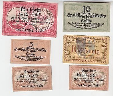6 Banknoten Notgeld Kreis Calbe und Verkehrsverein 1920 (103366)