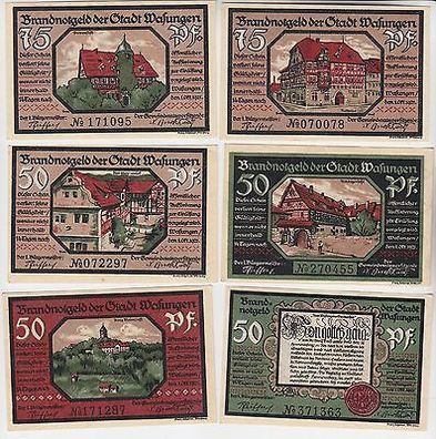 6 Banknoten Brand-Notgeld Stadt Wasungen 1921 kassenfrisch (109956)