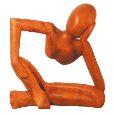 Holzfigur DENKER nach links gelehnt braun 15 cm Figur Statue Skulptur Feng-Shui