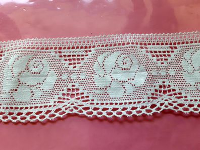 1m romantische Shabby Spitzenborte Rosenmuster Farbe Reinweiss 70mm breit
