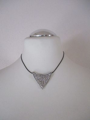 Halskette mit Dreieck Anhänger Silber Strass 40 cm mit Verlängerung
