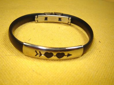 Armband Kautschuk schwarz mit Clipverschluß Metallauflage Liebe AB1