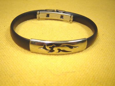 Armband Kautschuk schwarz mit Clipverschluß Metallauflage Delphin AB2