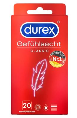 20-er Durex Kondome Classic 56mm Gefühlsecht hauch-dünn mit Easy-on Safer Sex
