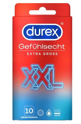10-er Durex Kondome Extra groß 220x57mm gefühlsecht XXL dünn Easy-on Safer Sex