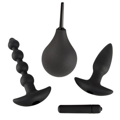4-tlg. Silikon Anal-Set Plug Strang Vibration Anal-Dusche Intim Sex-Spielzeug