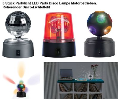 3 Stück Partylicht LED Party Disco Motorbetrieben Rotierend Disco-Lichteffekt NEU OVP