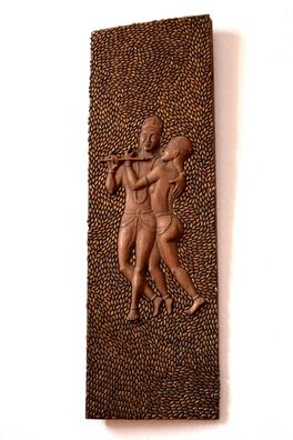 Kamasutra Panel Tafel Mahagoni Groß 82 x 30cm Vintage Holz geschitzt Figur Indien