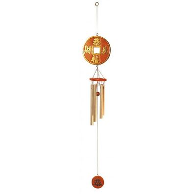Klangspiel Chinesische MÜNZE Holz antik 70 cm Windspiel Mobile Glockenspiel