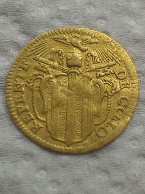 Original Mezzo Zecchine 1748 Vatikan Papal states Papst Benedikt XIV. Gold - Rarität