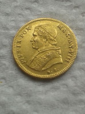 scudo stretto Scudi 1854 A VIII Gold Vatikan Papst Pius IX. (1846-1866) -RAR