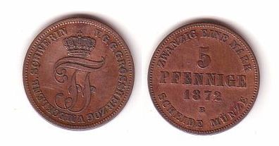 5 Pfennige Kupfer Münze Mecklenburg Schwerin 1872 B (110177)