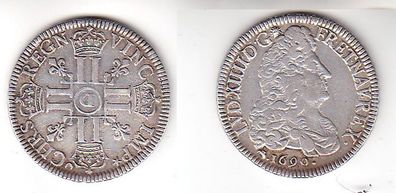 1 ECU Silber Münze Frankreich Ludwig XIIII 1690 D Lyon (115081)