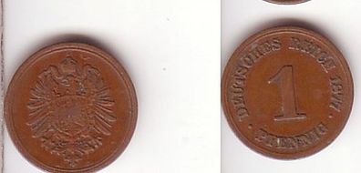 1 Pfennig Kupfer Münze Deutsches Reich 1877 A Jäger 1 (MU0683)