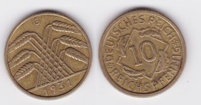10 Reichspfennig Messing Münze Deutsches Reich 1931 G, Jäger 317 (126698)