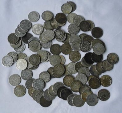 100 interessante Silber Münzen 1 Mark Kaiserreich (118341)