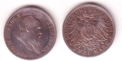 2 Mark Silber Münze Sachsen Meiningen Herzog Georg II 1901 vz+ (105504)