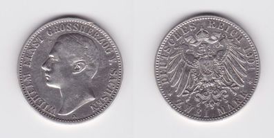 2 Mark Silber Münze Wilhelm Ernst Sachsen Weimar Eisenach 1901 f. vz (135381)