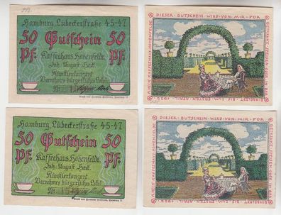 2 x 50 Pfennig Banknoten Notgeld Hamburg Kaffeehaus Hohenfelde o.D. (115824)