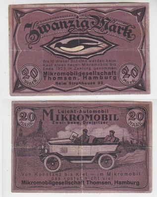 20 Mark Notgeld Micromobilgesellschaft Thomsen Hamburg ohne Jahr um 1922(115905)