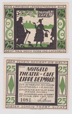 25 Pfennig Banknote Detmold Theater Café 1.10.1921 (138386)
