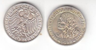 3 Mark Silber Münze Albrecht Dürer 1928 D Jäger 332 (118744)