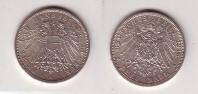 3 Mark Silber Münze Freie und Hansestadt Lübeck 1913 (115750)