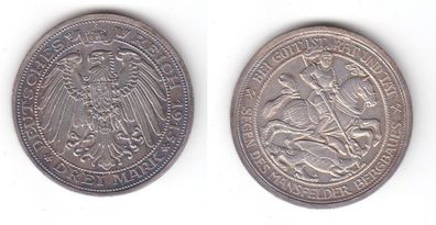 3 Mark Silber Münze Preussen Mansfelder Bergbau 1915 Jäger 115 (118901)