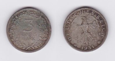 3 Mark Silber Münze Weimarer Republik Kursmünze 1931 A Jäger 349 (117102)