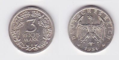 3 Mark Silber Münze Weimarer Republik Kursmünze 1931 E Jäger 349 (131183)