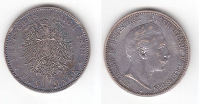 5 Mark Silber Münze Preussen Wilhelm II 1888 A f. vz (118355)
