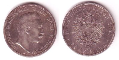 5 Mark Silber Münze Preussen Wilhelm II 1888 A vz (105732)